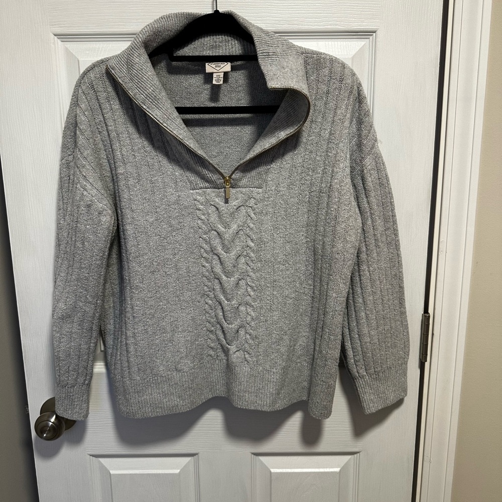 Vtg St. Johns Bay - Gray Cable Knit Quarter-Zip Sweater - Women’s Size XXL